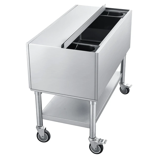 Alt view image 14 of 14 - VEVOR Commercial Ice Bin, 100.7 Qt Max Capacity, 36 x 19 x 35 Inch Stainless Steel Ice Chest with Sliding Lid and Bottle Holders, Cooler Cart Cocktail Unit for Bar Restaurant Pub, NSF Certified