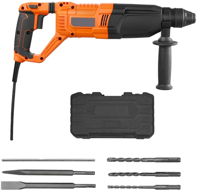 Alt view image 8 of 8 - VEVOR Rotary Hammer Drill, 1-1/8 in SDS-Plus Electric Corded Heavy Duty Rotary Hammer, 4 Functions, Including 3 Drill Bits, Flat Chisel, Pointed Chisel, and Carrying Case, for Concrete and Masonry