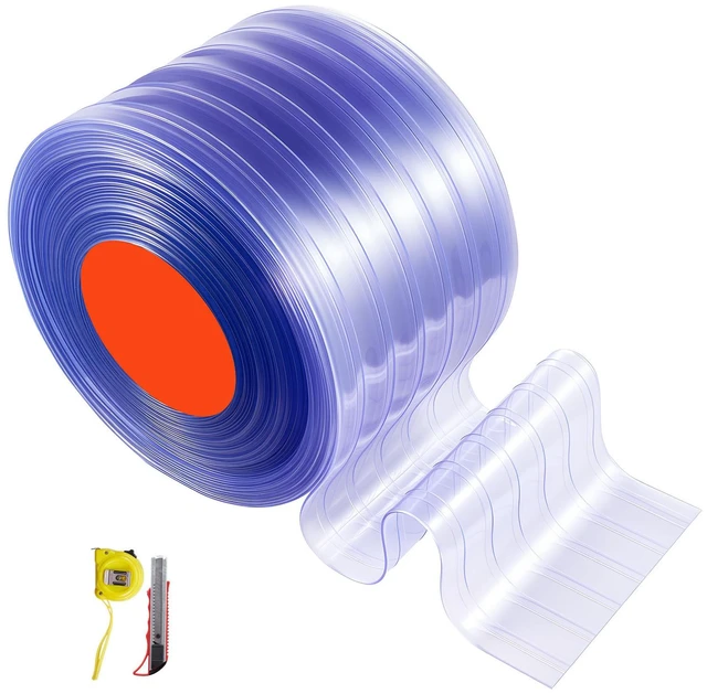 Alt view image 2 of 2 - VEVOR Clear PVC Strip Curtain, 101 ft Length x 12 in Width, Ribbed Plastic Door Strip Bulk Roll, Walk in Freezer Cooler Curtain Strips for Doorways of Supermarket, Garage, Warehouse, Pet Animal House
