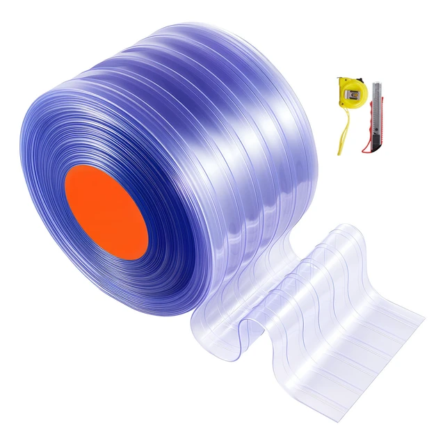 Alt view image 2 of 2 - VEVOR Clear PVC Strip Curtain, 150 ft Length x 12 in Width, Ribbed Plastic Door Strip Bulk Roll, Walk in Freezer Cooler Curtain Strips for Doorways of Supermarket, Garage, Warehouse, Pet Animal House