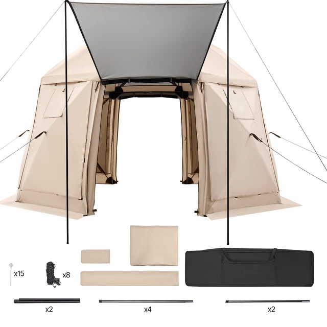 Alt view image 9 of 9 - Pop up Gazebo Screen Tent, 12 x 12 ft, 13-Sided Spherical Camping Canopy Tent with Removable Top & Carry Bag, Quick-Set & Bite-Proof, Screen House Sun Shelter for 8-10 Persons, Beige