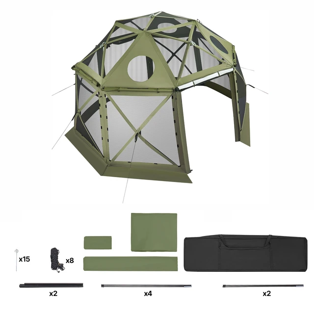 Alt view image 9 of 9 - Pop up Gazebo Screen Tent, 13 x 13 ft, 13-Sided Spherical Camping Canopy Tent with Removable Top & Carry Bag, Quick-Set & Bite-Proof, Screen House Sun Shelter for 10-12 Persons, Green