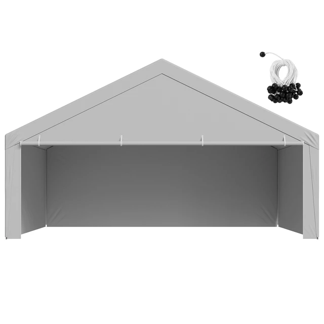 Alt view image 9 of 9 - VEVOR Carport Replacement Canopy, 20 x 20 ft Potable Garage Tent Top Tarp with Sidewalls, UV-Resistant & Waterproof, Heavy Duty Car Shelter Tarp with Ball Buggees, Grey, Frame Not Included