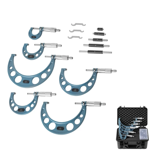 Alt view image 8 of 8 - VEVOR 6 PCS Micrometer Set, 0-1"/1-2"/2-3"/3-4"/4-5"/5-6" Machinist Outside Micrometer, Precision 0.0001 Accuracy, Professional Machinist Tools with Protective Case, for Metalworking & Engineering