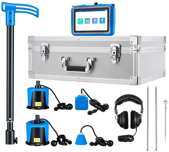 Main image of VEVOR Pipe Water Leak Detector with 4 Sensors, 1Hz-10000Hz, 7" Touchscreen Underground Plumbing Leakage Detection Locator with 3 Listening Rods, Headphones, 8GB Card & Carry Case for Indoors Outdoors