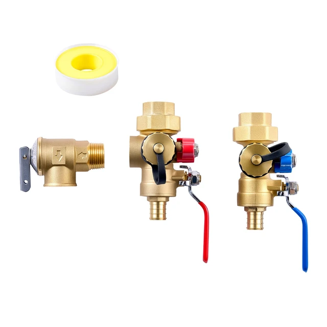 Alt view image 9 of 9 - Water Heater Kit, 3/4 Inch Tankless Water Heater Service Valve Kit with 2PCS 3/4 NPT to 3/4 PEX-B Isolation Valves, Pressure Relief Valve, Lead-Free Brass, Fits Most Tankless Waters Heaters