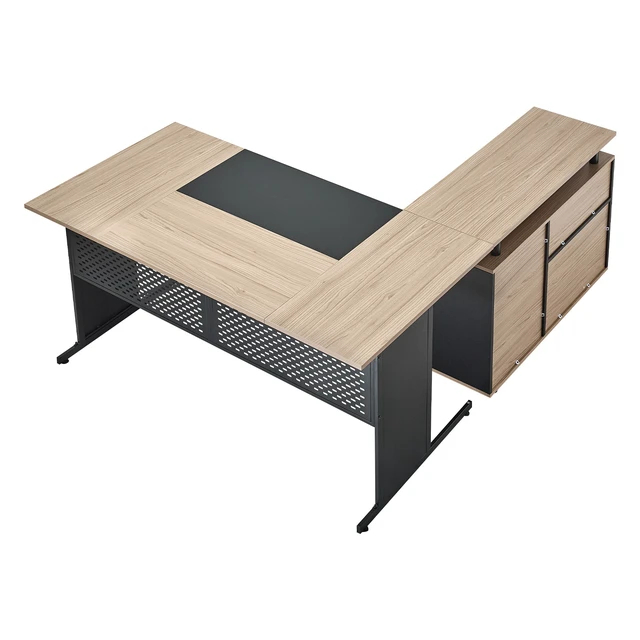 Alt view image 9 of 9 - L-Shaped Executive Desk, Modern Reversible Office Table with Drawers & Storage Cabinet, Heavy Duty Large Wooden Executive Table, 350 LBS Load Capacity, Easy Assembly, for Work Study Writing
