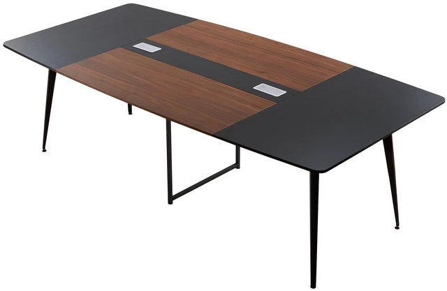 Alt view image 9 of 9 - VEVOR Conference Table, 8 ft Boat Shaped Office Meeting Table for 10 Person, Modern Large Boat Meeting Desk with Metal Legs, Ideal for Office, Boardroom, Conference Room, Easy Assembly, Black & Brown
