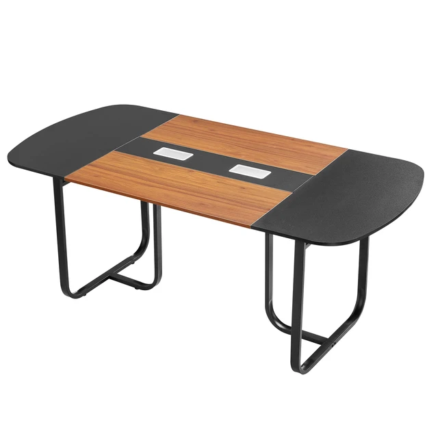 Alt view image 2 of 2 - VEVOR Conference Table, 6 ft Oval Office Meeting Table for 6-8 Person, Modern Seminar Desk with Metal Legs, Large Meeting Desk for Office, Boardroom, Conference Room, Easy Assembly, Black & Brown