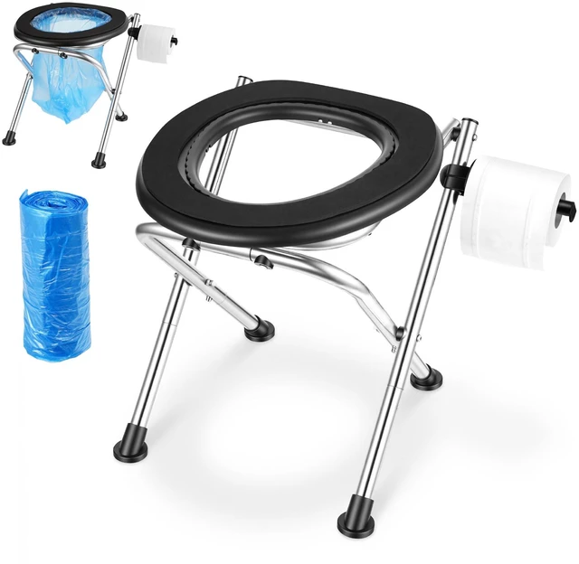 Alt view image 8 of 8 - VEVOR Portable Toilet for Camping, 350 lbs Weight Capacity, Stainless Steel Foldable Camp Travel Toilet with Soft Seat for Adults, Suitable for Truckers, RV Travel, Camping, Road Trips, Outdoor Use
