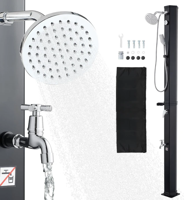 Alt view image 2 of 2 - Vevor 10.6 Gal Solar Heated Shower, 6.7ft Showerhead Height Outdoor Shower, with Handheld & Foot Faucet, Hot & Cold Water Adjustment, Freestanding for Backyard Poolside Beach Pool, Black