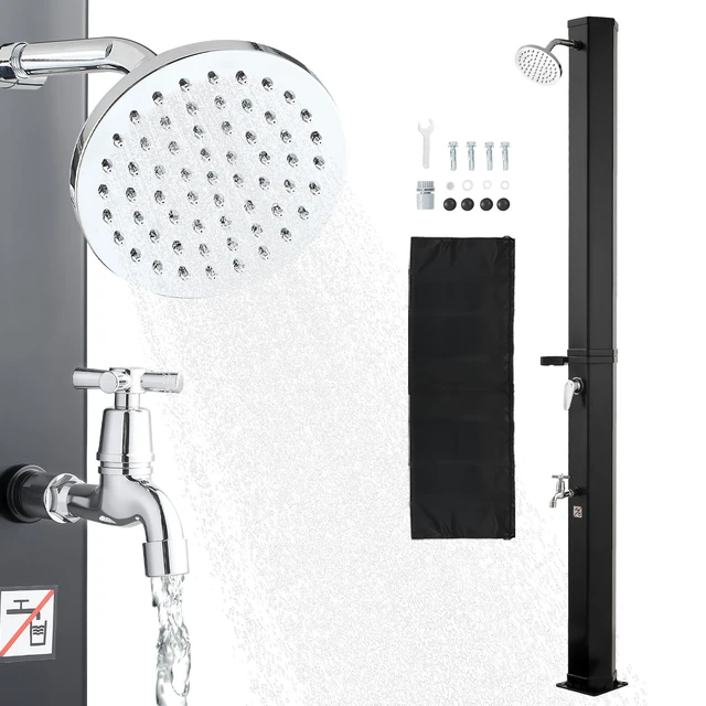 Alt view image 2 of 2 - Vevor 9.2 Gal Solar Heated Shower, 6.4ft Showerhead Height Outdoor Shower, with Foot Faucet & Soap Box Rack, Hot & Cold Water Adjustment, Freestanding for Backyard Poolside Beach Pool,Black