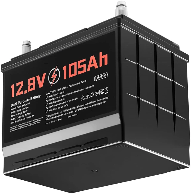 Main image of VEVOR 12V 105Ah Dual Purpose LiFePO4 Lithium Battery, 1000 CCA Group 24, Lithium-ion Starter Battery Plus Deep Cycle, Built-in Smart BMS, Car Start-Stop, for Automotive, Trolling Motor, Marine, RV