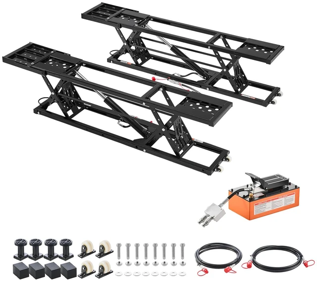 Main image of VEVOR Portable Car Lift, 7000 lbs Capacity, Heavy Duty Steel Truck Lift with 26.8" Max Height, Pneumatic Pump, Wheels, 4 Rubber Pads & 4 Lifting Columns for Cars, SUVs, Trucks, Home Garage or Shop Use