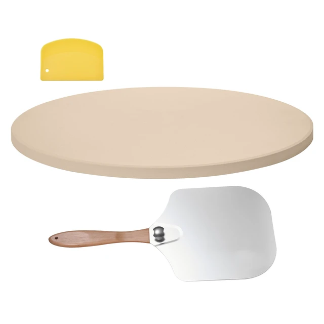 Alt view image 10 of 10 - VEVOR Pizza Stone, 15 in Round Pizza Stone, 0.67 in Large Cordierite Baking-Stone with Metal Peel, Scrape, 1450 Heat-Resistant Cooking Stones, for Kitchen Oven, Baking Pizzas, BBQ Grilling