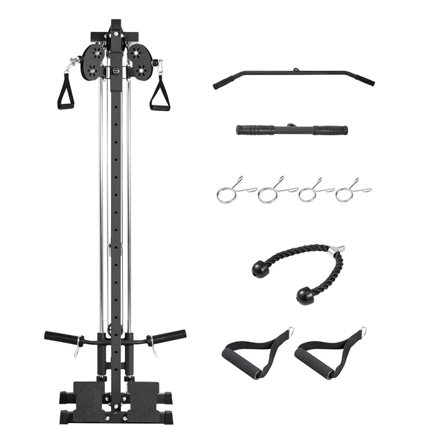 Alt view image 8 of 8 - VEVOR LAT Pull Down Machine, 3-in-1 Row Cable Machine, Cable Machines Home Gym with 18-Level Height Adjustment, Wall-Mount Design, Load 500 lbs Lat Tower for Full-Body Workouts, Single-Arm Training