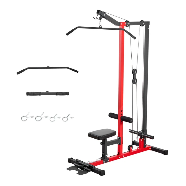 Alt view image 8 of 8 - VEVOR LAT Pull Down Machine, 2-in-1 Row Cable Machine, Cable Machines Home Gym with 3-Level Adjustable Seat, 4-Level Adjustable Foam Roller, Load 500 lbs Lat Tower for Back, Chest, Tricep, Black Red
