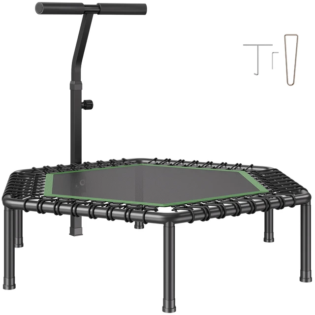 Alt view image 8 of 8 - VEVOR 54.5 Inch Mini Trampoline, 450 lbs Max Load Fitness Rebounder, Stable & Quiet Small Trampoline with 3 Levels Height Adjustable & Foam Handle, Exercise Rebounder for Adults Indoor/Garden Workout