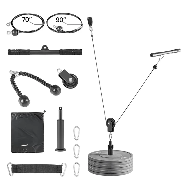 Alt view image 8 of 8 - VEVOR Pulley System, 1 PC LAT and Lift Pulley System, Gym Rack Pulleys Attachment with two Steel Cables, Short Bar, Dual Grip Handles, Cable Machine for Bicep, Shoulder, Back, Up to 280 lbs Capacity