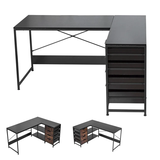 Alt view image 8 of 8 - VEVOR L-Shaped Computer Desk, 59-inch Reversible Corner Gaming Desk with Drawers & Storage Shelves, Modern Stylish PC Table Sturdy Work Workstation for Home Office - Easy to Assembly