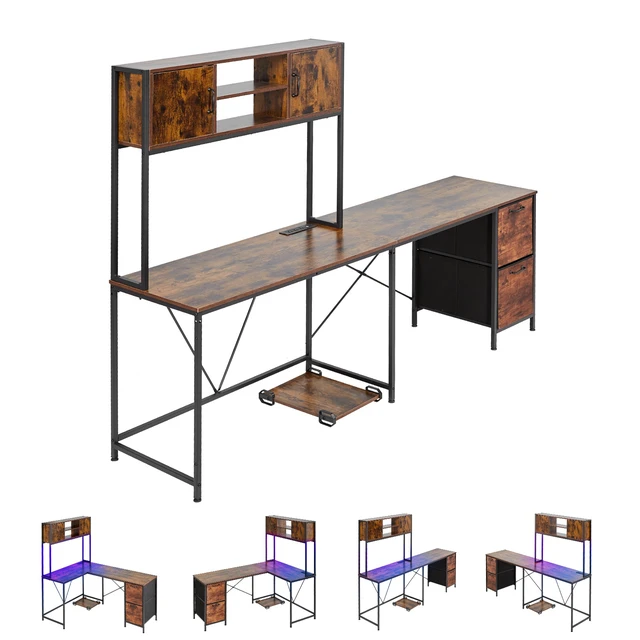 Alt view image 8 of 8 - VEVOR L-Shaped Gaming Desk with LED Lights, 62.2-inch Reversible Corner Computer Desk with Power Outlets, Movable CPU Stand & Storage Drawers, Modern Stylish PC Gaming Table for Home Office