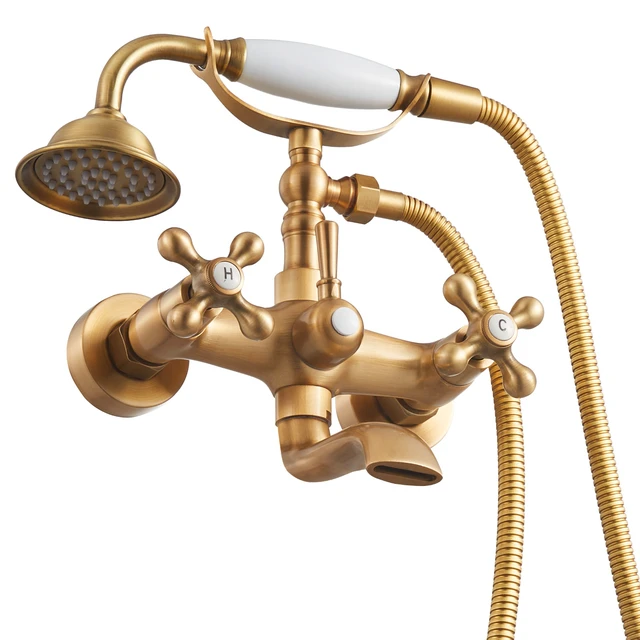 Alt view image 9 of 9 - VEVOR Clawfoot Tub Faucet, Wall Mount Bathtub Faucets with Handheld Shower, Vintage Brushed Gold Clawfoot Tub Filler Faucet Shower Kit with Adjustable Swing Arms & 360° Rotation Spout for Bathtubs