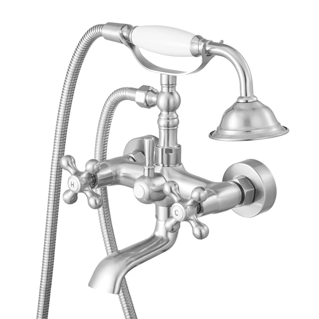 Alt view image 9 of 9 - VEVOR Clawfoot Tub Faucet, Wall Mount Bathtub Faucets with Handheld Shower, Vintage Brushed Nickel Clawfoot Tub Filler Faucet Shower Kit with Adjustable Swing Arms & 360° Rotation Spout for Bathtubs