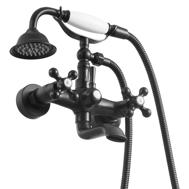 Alt view image 9 of 9 - VEVOR Clawfoot Tub Faucet, Wall Mount Bathtub Faucets with Handheld Shower, Vintage Matte Black Clawfoot Tub Filler Faucet Shower Kit with Adjustable Swing Arms & 360° Rotation Spout for Bathtubs