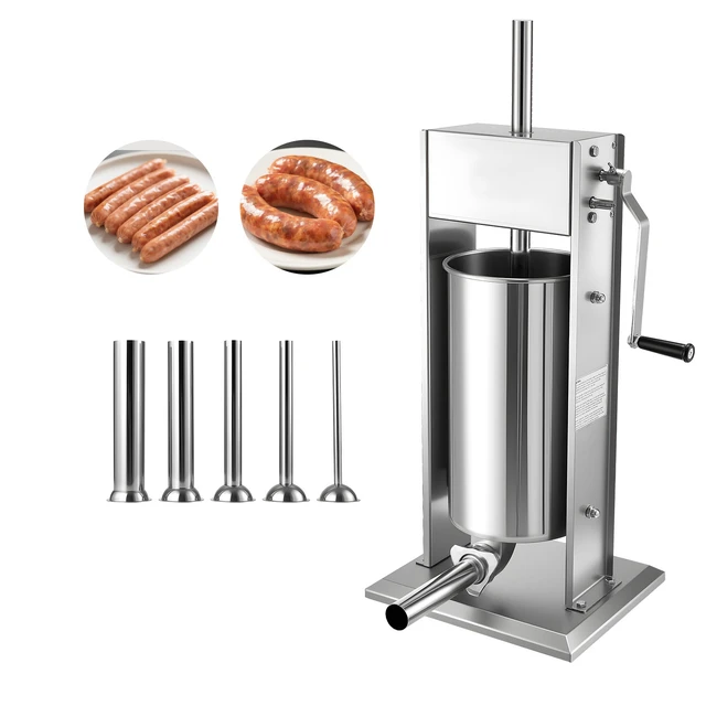 Alt view image 8 of 8 - VEVOR Manual Sausage Stuffer, 33 LBS / 15 L Vertical Meat Stuffer, Heavy Duty Sausage Casing Meat Stuffing Machine, Dual-Speed Stainless Steel Filler with 5 Filling Tubes, for Commercial and Home Use