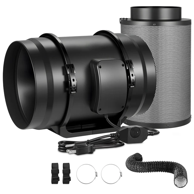 Alt view image 9 of 9 - Inline Duct Fan, 8 in Quiet Inline Exhaust Fan, 180 CFM Ventilation Fans with Built-in Filter & Speed Controller, High Air Flow, AC-Motor Vent Blower Fans for Indoor Grow Tents Basement