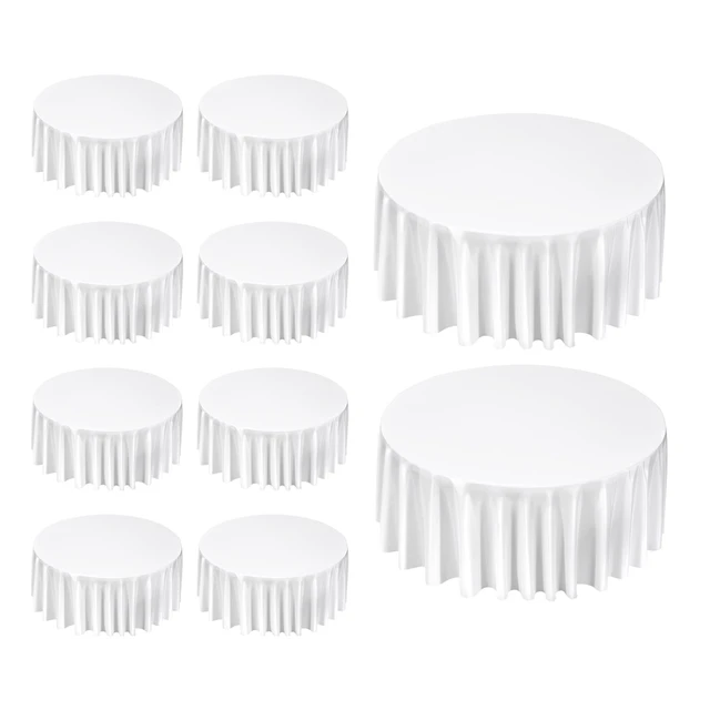 Alt view image 9 of 9 - VEVOR White Round Tablecloths 10 Pack, 132 Inches in Diameter, Stain- & Wrinkle- Resistant, Machine Washable Table Clothes, Polyester Fabric Table Covers for Wedding, Party, Banquet, Formal Events