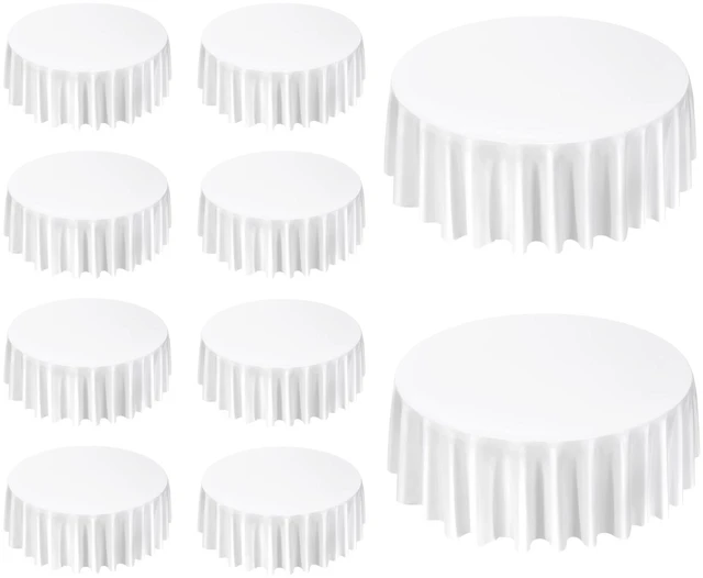 Alt view image 9 of 9 - VEVOR White Round Tablecloths 10 Pack, 120 Inches in Diameter, Stain- & Wrinkle- Resistant, Machine Washable Table Clothes, Polyester Fabric Table Covers for Wedding, Party, Banquet, Formal Events