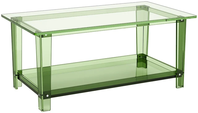 Alt view image 2 of 2 - VEVOR Acrylic Coffee Table, 2 Tiers Center Table with Storage Shelf, Modern Rectangle Acrylic Coffee Desk, Ideal for Dining Room, Kitchen Island, Restaurant, Office, 19.7 x 31.5 x 15.7 in (Green)