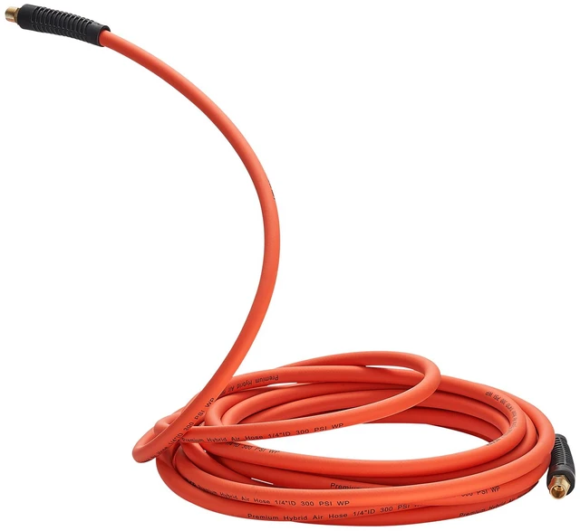 Alt view image 9 of 9 - Air Hose, 1/4" x 25ft Hybrid Air Hose, Lightweight, Kink Resistant, Pneumatic Hoses with 1/4 inch Solid Brass Male Fittings, Three-Layer Hybrid Material, 300 PSI, All-Weather Flexibility, Orange