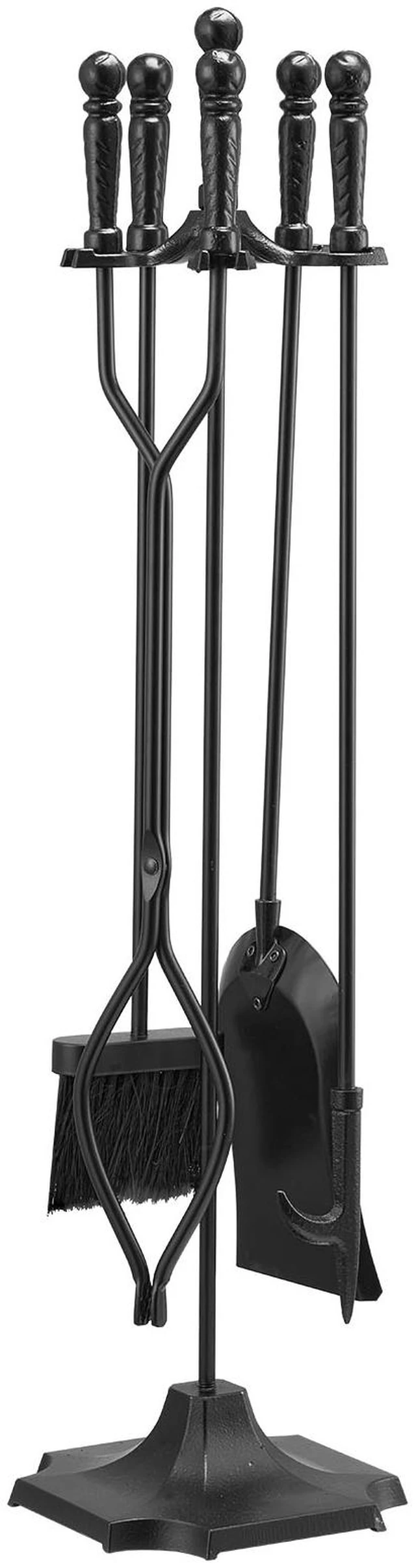 Alt view image 9 of 9 - VEVOR Fireplace Tool Set, 5 PCS Fire Tool Set and Holder with Five-Prong Stand, Tongs, Ash Shovel, Brush, Fire Place Poker, Wrought Iron Fireplace Accessories for Campfire Indoor/Outdoor, Black