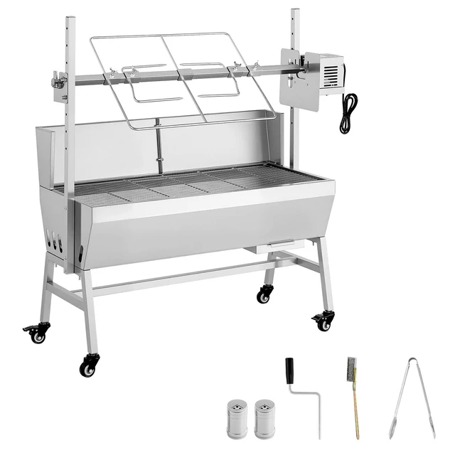 Alt view image 15 of 15 - Rotisserie Grill, 38W BBQ Outdoor Pig & Lamb Spit Roaster, Charcoal Spit Roaster with 132 LBS Load Capacity & 7-Level Height, Stainless Steel Electric Rotisserie Grill Kit for Camping Outdoor