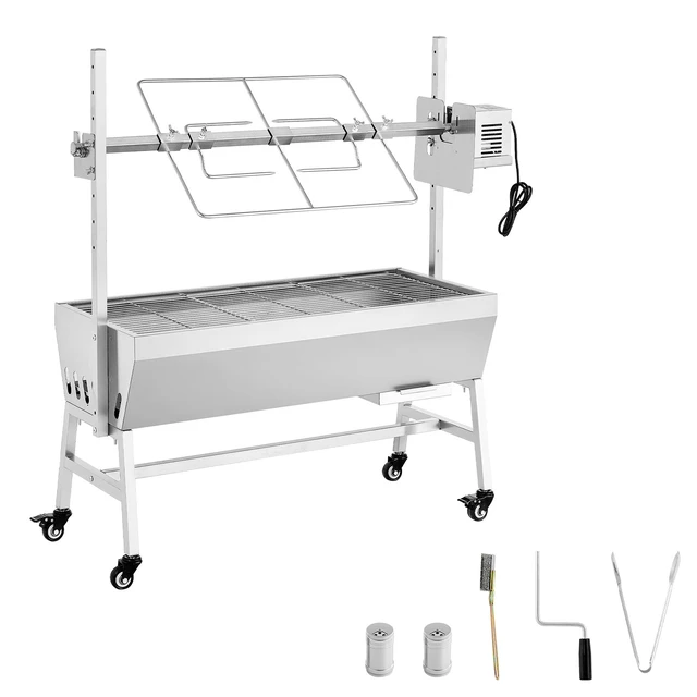 Alt view image 9 of 9 - Rotisserie Grill, 38W BBQ Outdoor Pig & Lamb Spit Roaster, Charcoal Spit Roaster with 132 LBS Capacity, Wheels & 7-Level Height, Stainless Steel Electric Rotisserie Grill Kit for Camping Outdoor