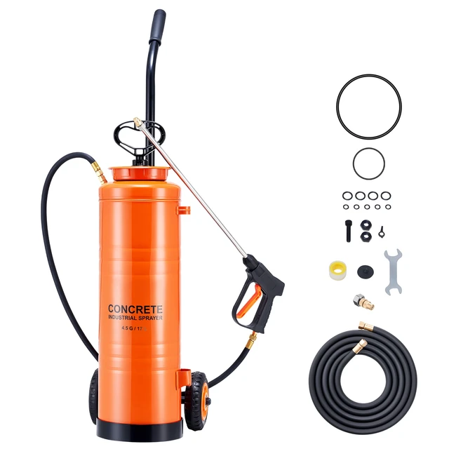 Alt view image 8 of 8 - VEVOR Industrial Sprayer, 4.5 Gallons Large Capacity, Stainless Steel Concrete Sprayer with Ergonomic Handle & Removable Cart, 48" & 120" Hose, Concrete Sealer Sprayers for Form Oils Construction