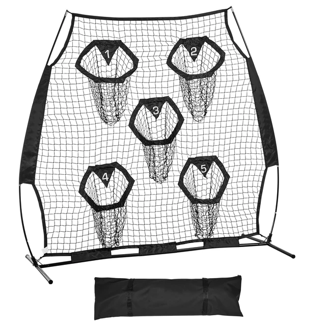Alt view image 8 of 8 - 6 x 6 ft Football Trainer Throwing Net, Training Throwing Target Practice Net with 5 Target Pockets, Knotless Net Includes Straps and Portable Carry Case, Improve QB Throwing Accuracy, Black
