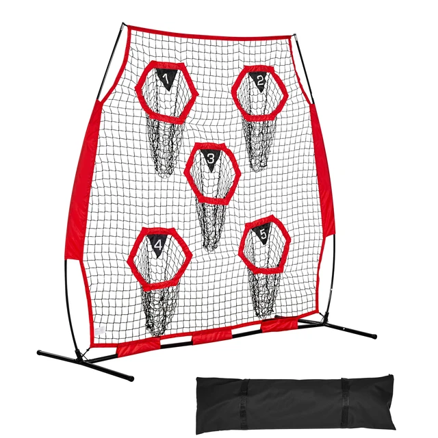 Alt view image 8 of 8 - 6 x 6 ft Football Trainer Throwing Net, Training Throwing Target Practice Net with 5 Target Pockets, Knotless Net Includes Straps and Portable Carry Case, Improve QB Throwing Accuracy, Red