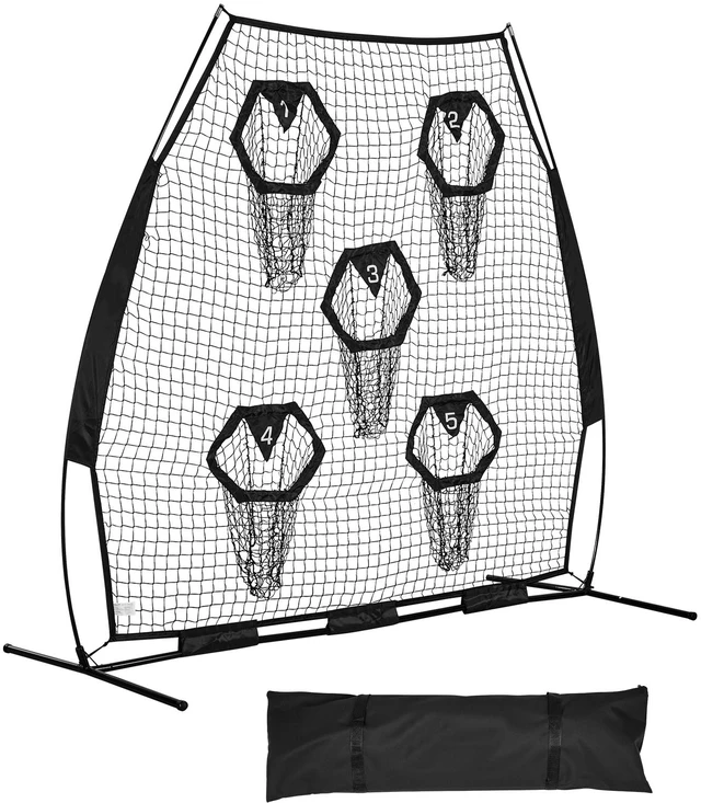 Alt view image 8 of 8 - 7 x 7 ft Football Trainer Throwing Net, Training Throwing Target Practice Net with 5 Target Pockets, Knotless Net Includes Straps and Portable Carry Case, Improve QB Throwing Accuracy, Black