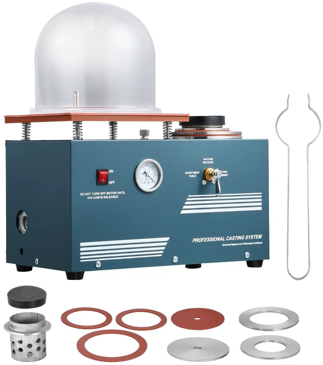 Alt view image 9 of 9 - Vacuum Investing Casting Machine, 290W Power, with 3 CFM Pump and Bell Jar, Convenient Oil Injection Port, Precision Pressure Gauge, 11 x 11 in Workbench, Casting Machine for Jewelry and Metal