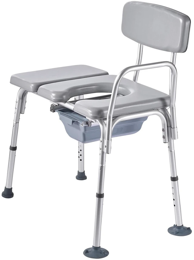 Alt view image 8 of 8 - Bedside Commode Chair, 500 lbs Weight Capacity, 4-in-1 Portable Toilet and Raised Toilet Seat with Padded Seat and Backrest, Detachable 5L Bucket, Adjustable Height Adult Potty Chair for Seniors