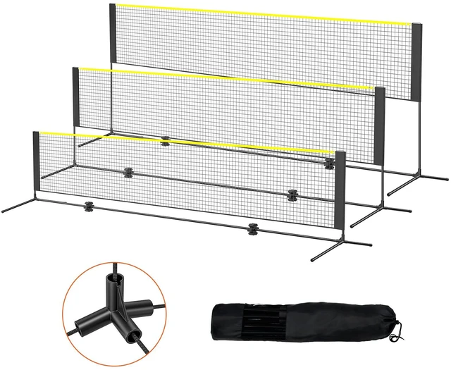 Alt view image 10 of 10 - VEVOR Badminton Net, Height Adjustable Volleyball Net, 14ft Wide Foldable Pickleball Net, Portable Easy Setup Tennis Net Set with Poles, Stand and Carry Bag, for Kids Backyard Game Indoor Outdoor Use