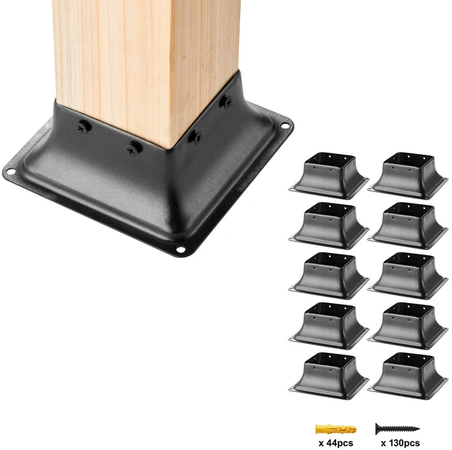 Alt view image 15 of 15 - Post Base 4x4 10Pcs, Internal 3.6"x3.6" Heavy Duty Powder-Coated Steel Post Bracket Fit for Standard Wood Post Anchor, Decking Post Base for Deck Porch Handrail Railing Support