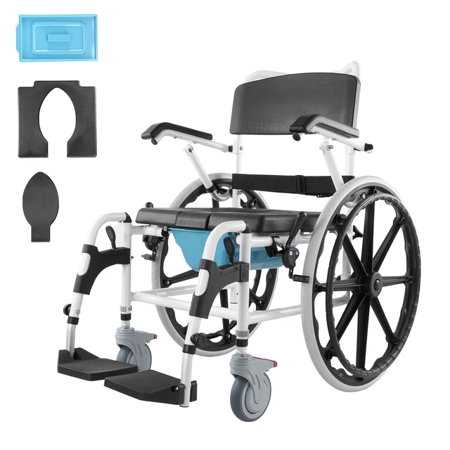 Alt view image 8 of 8 - Shower Wheelchair, 17.5in Width Aluminum Alloy Bathroom Wheelchair for Inside Shower, Adjustable Rolling Shower Chair w/ Brake for Disabled Adult, 300 lbs Capacity Shower Commode Transport Chair
