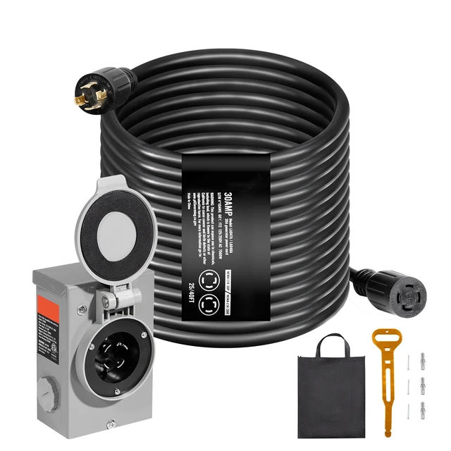 Alt view image 8 of 8 - 30 Amp Generator Cord and Power Inlet Box Kit, 25 FT, NEMA L14-30P/L14-30R STW 10 AWG Generator Power Extension Cord with Twist Lock Connector, Pre-Drilled Inlet Box for RV Outdoor, ETL Listed
