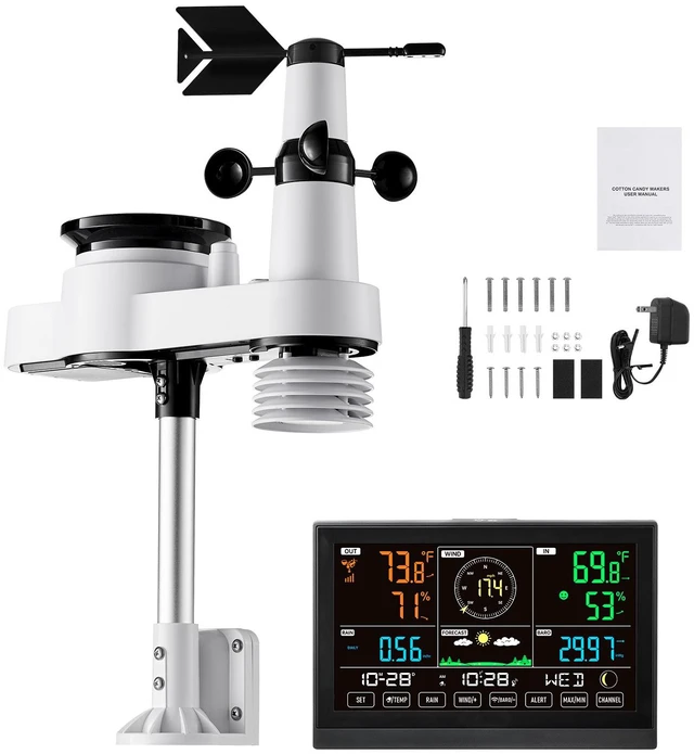 Alt view image 9 of 9 - 5-in-1 Wireless Weather Station, 7.5-Inch VA Display, Solar Powered Outdoor Sensor, Rain Gauge, Indoor Outdoor for Weather Forecast, Temperature, Humidity, Wind Speed and Direction (No WiFi)