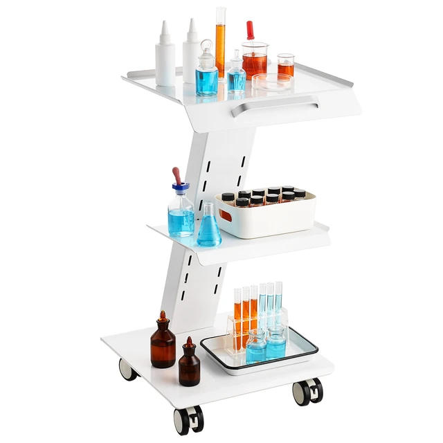 Alt view image 15 of 15 - Lab Trolley, Rolling Lab Cart with Built-in Socket, 3-Layer Metal Mobile Trolley, Tray Rolling Clinic Cart with Swivel Wheels, 220 lbs Weight Capacity, for Lab, Clinic, Beauty and Salon