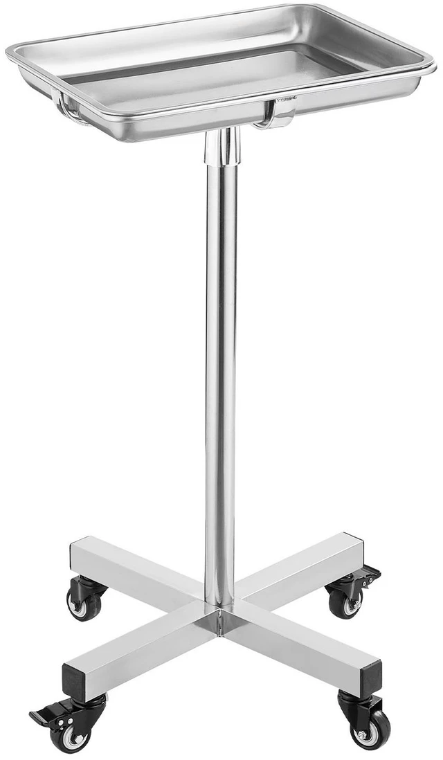 Alt view image 8 of 8 - Mayo Stand, Stainless Steel Mayo Tray, Load Capacity up to 35 lbs, Adjustable Height 25.2"-39.8", Medical Tray on Wheels with Removable Tray for Spa, Salon, Clinic, Personal Care
